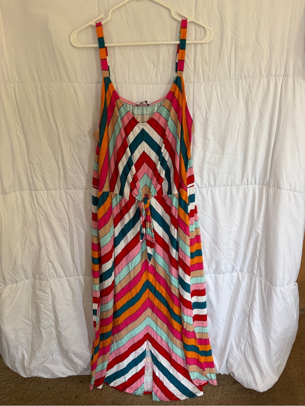 Lane Bryant Chevron Stripe Maxi Dress in Pink, Teal, Coral, White & Navy